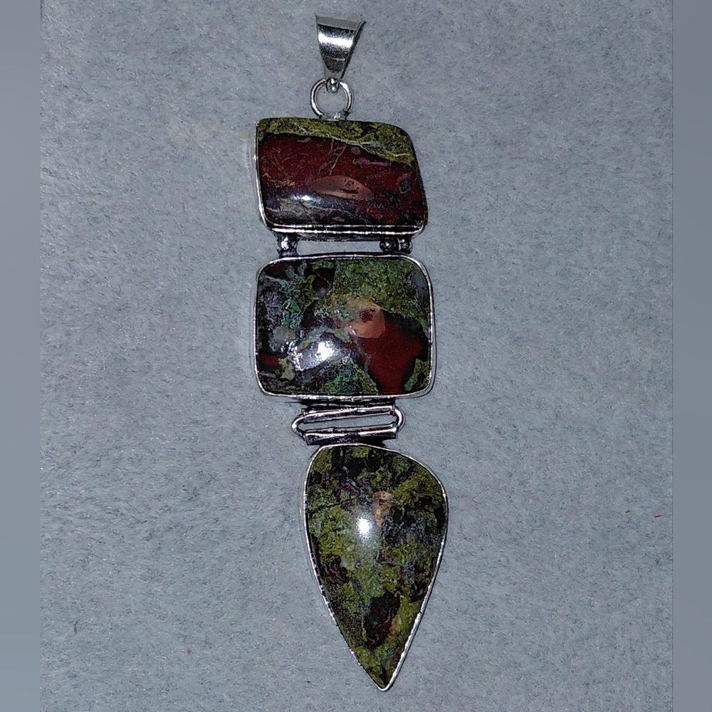 Triple Stone Dragon Blood Stone Pendant